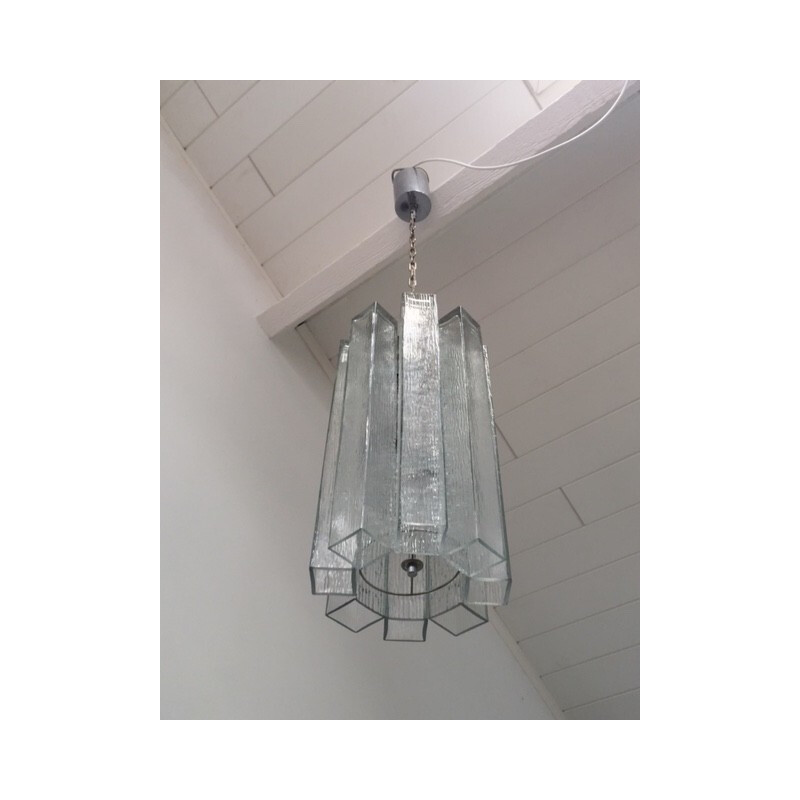 Vintage glass pendant lamp by Doria, Germany 1970