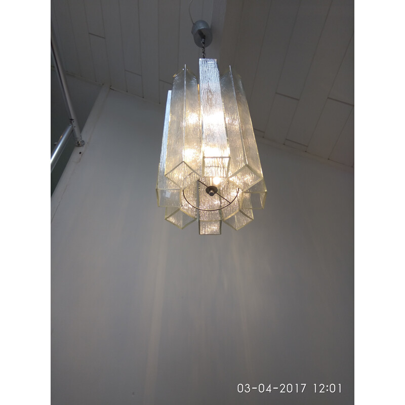 Vintage glass pendant lamp by Doria, Germany 1970