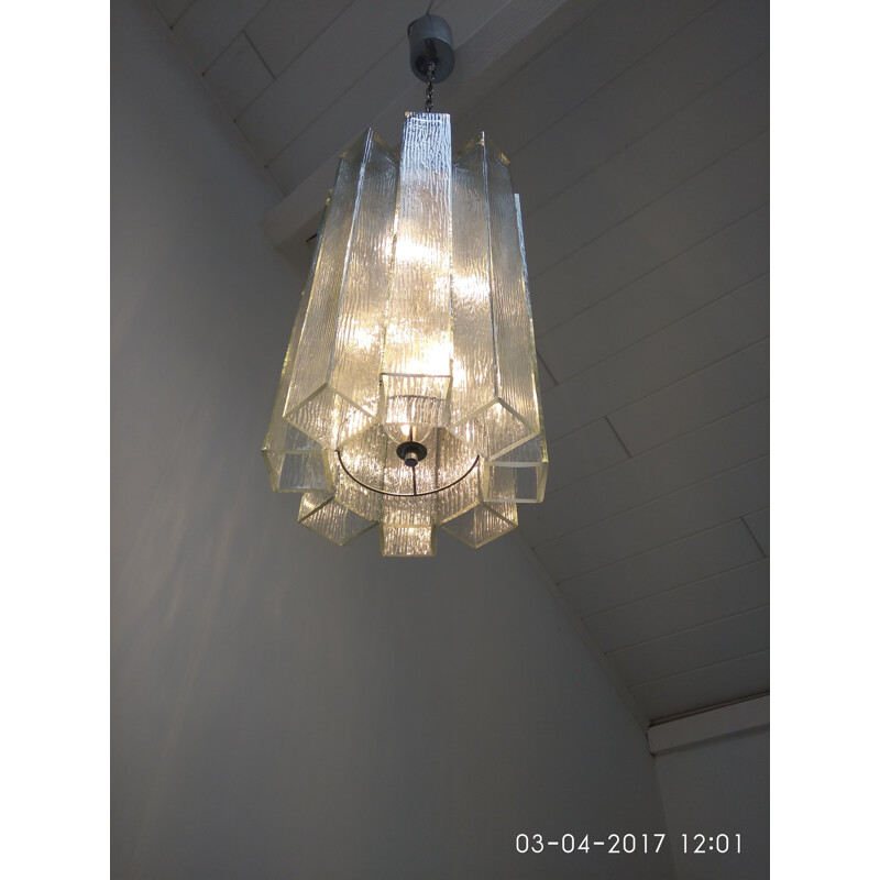 Vintage glass pendant lamp by Doria, Germany 1970