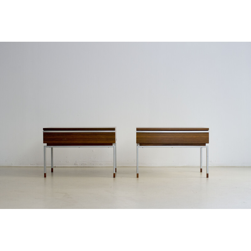 Pair of bedside tables made of rosewood and metal - 1960s