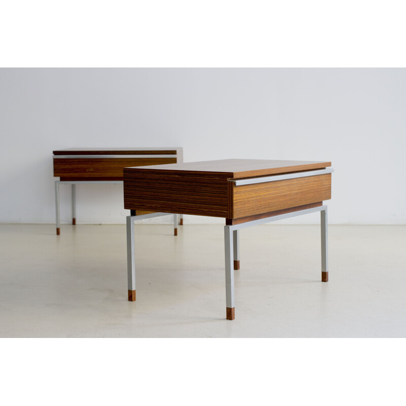 Pair of bedside tables made of rosewood and metal - 1960s