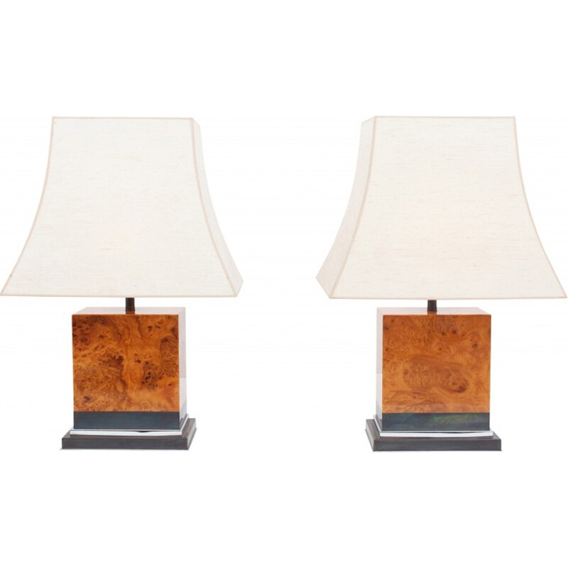 Pair of burl lamps by Jean Claude Mahey - 1970s