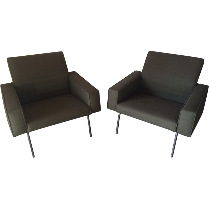 Vintage pair of black lacquered armchairs - 1950s