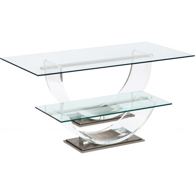 Coffee Table In Lucite And Brass by Charles Hollis Jones - 1970s