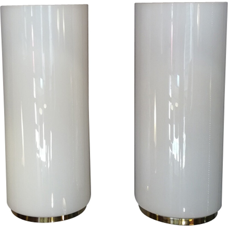 Pair of wall lamps in milky glass by Limburg - 1970s