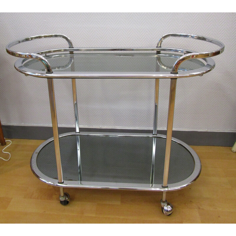 Chromed mid-century metal trolley - 1970s