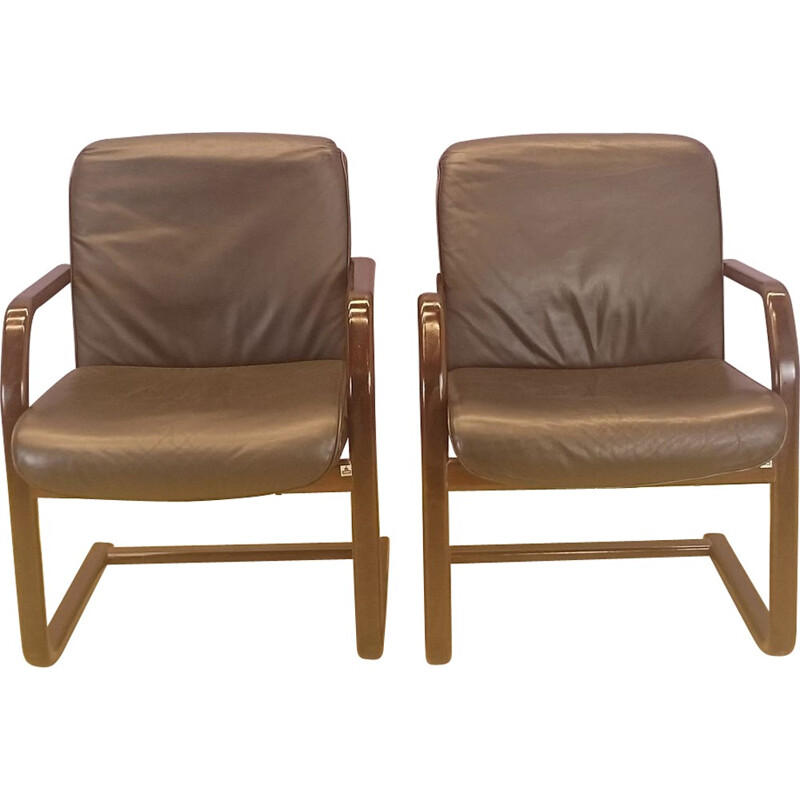 Pair of leather designer armchairs - 1980s