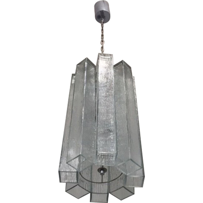 Vintage glass pendant lamp by Doria, Germany 1970