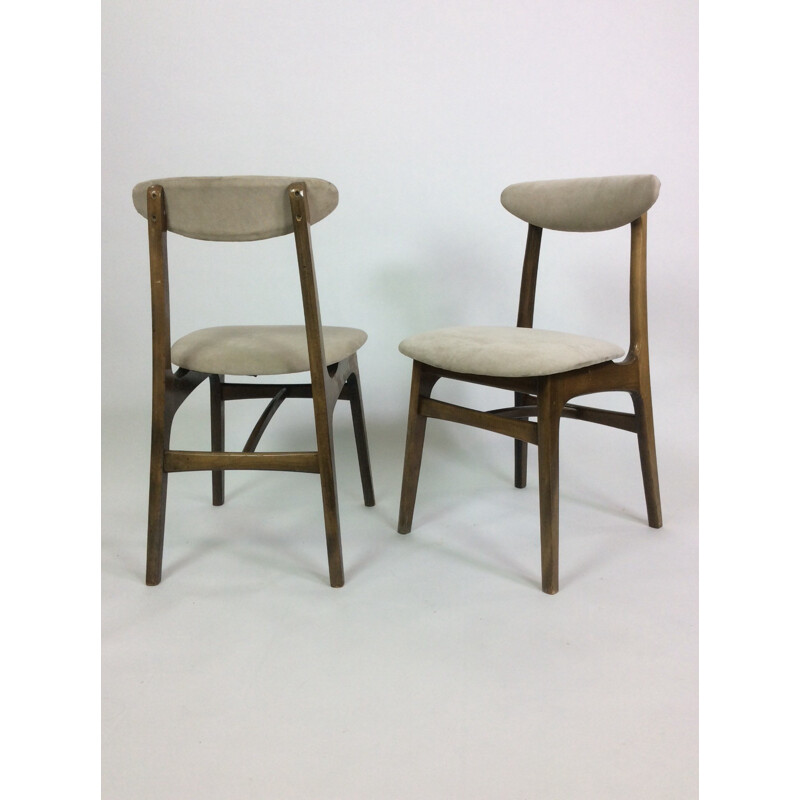 Set of 4 vintage chairs in wood and velvet by Rajmund Teofil Halas for Paczkow - 1960s