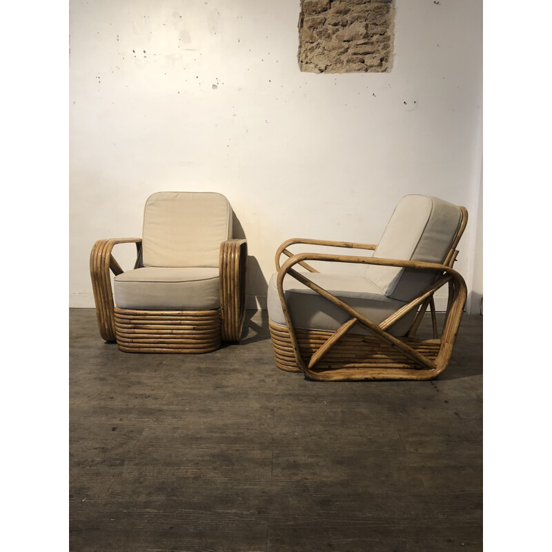 Paire de fauteuils vintage en bambou de Paul Frankl - 1960