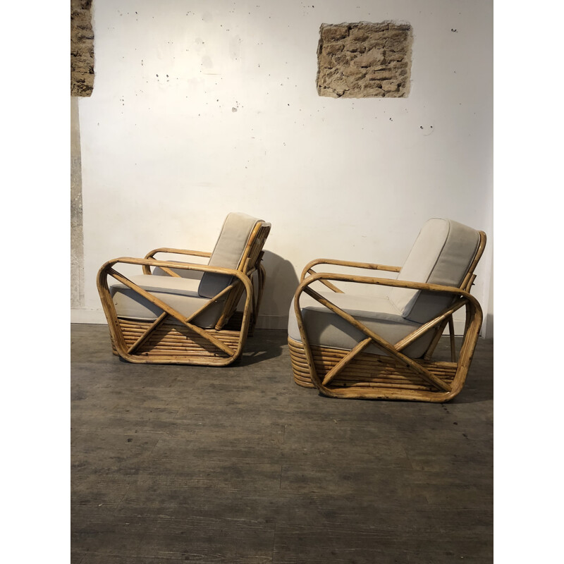 Paire de fauteuils vintage en bambou de Paul Frankl - 1960