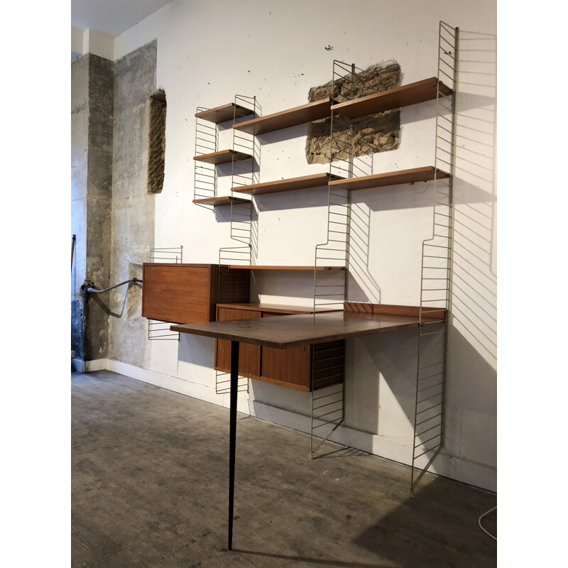Vintage wall bookcase by Niss Strinning for String - 1950s
