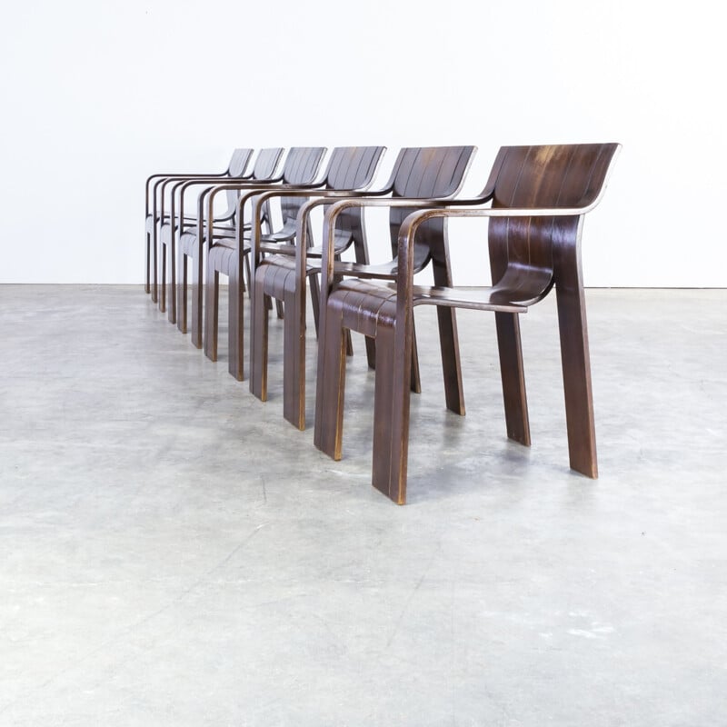 Set of "strip" chairs with armrests by Gijs Bakker for Castelijn - 1960s
