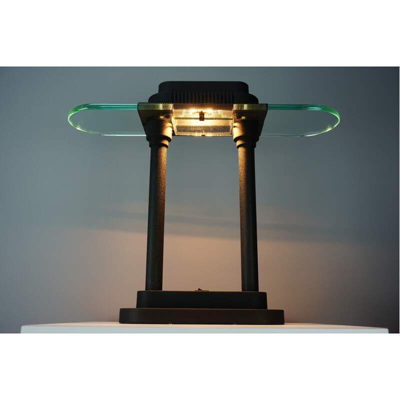 "Bankers" metal and glass lamp by Robert Sonneman for Georges Kovacs - 1980s