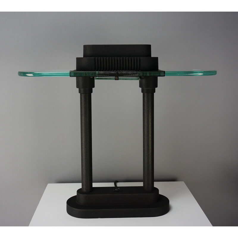 "Bankers" metal and glass lamp by Robert Sonneman for Georges Kovacs - 1980s