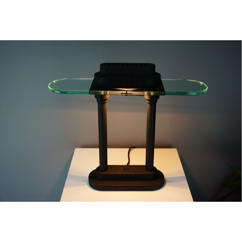 "Bankers" metal and glass lamp by Robert Sonneman for Georges Kovacs - 1980s