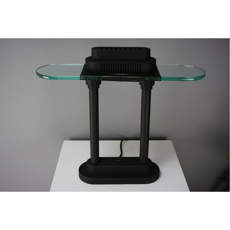 "Bankers" metal and glass lamp by Robert Sonneman for Georges Kovacs - 1980s