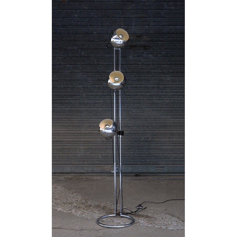 Vintage floor lamp with 3 globes in chromed metal by Goffredo Reggiani - 1970s