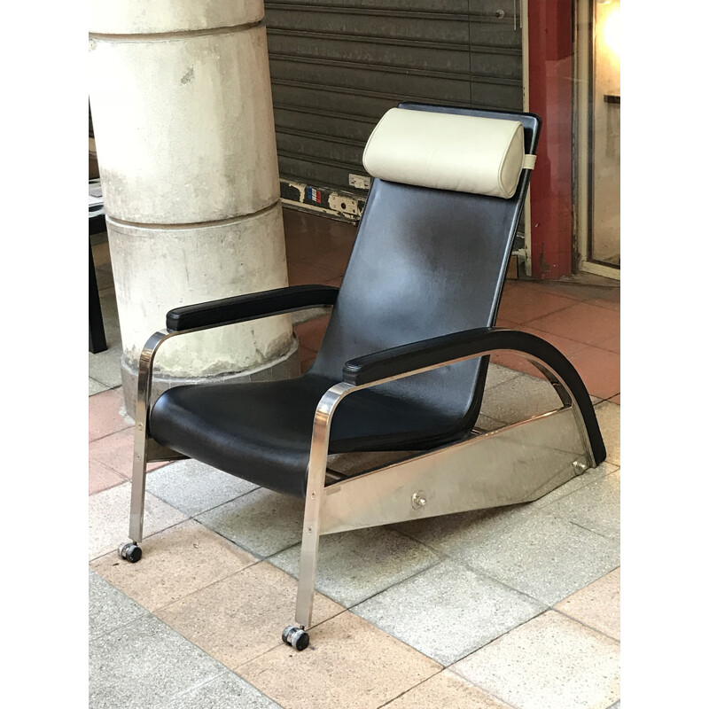 TECTA Armchair in metal and black leather - 1980s