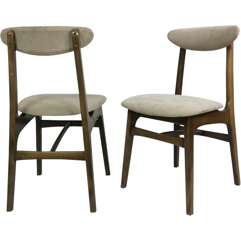 Set of 4 vintage chairs in wood and velvet by Rajmund Teofil Halas for Paczkow - 1960s