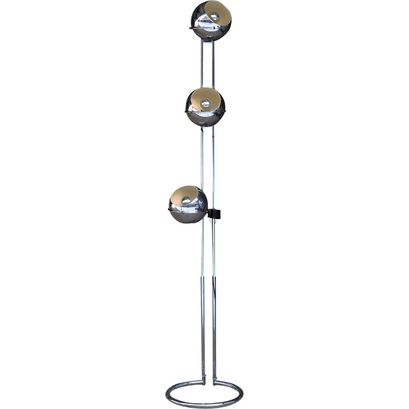 Vintage floor lamp with 3 globes in chromed metal by Goffredo Reggiani - 1970s