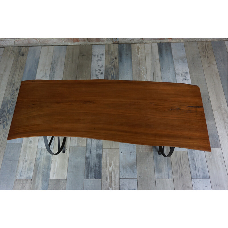 Table basse vintage en bois et métal - 1950