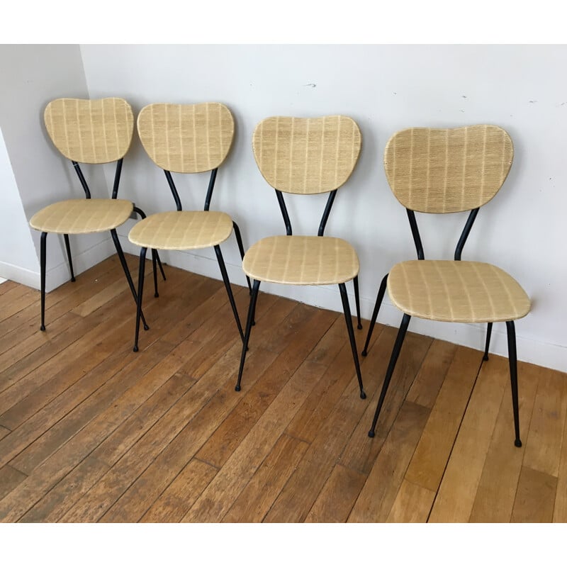 Suite de 4 chaises en simili cuir sur structure métallique - 1960