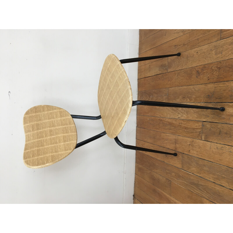 Vintage set of 4 leatherette on a metal structure chairs - 1960s