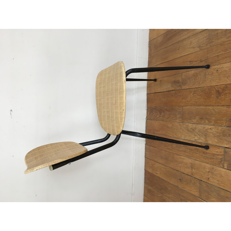 Suite de 4 chaises en simili cuir sur structure métallique - 1960