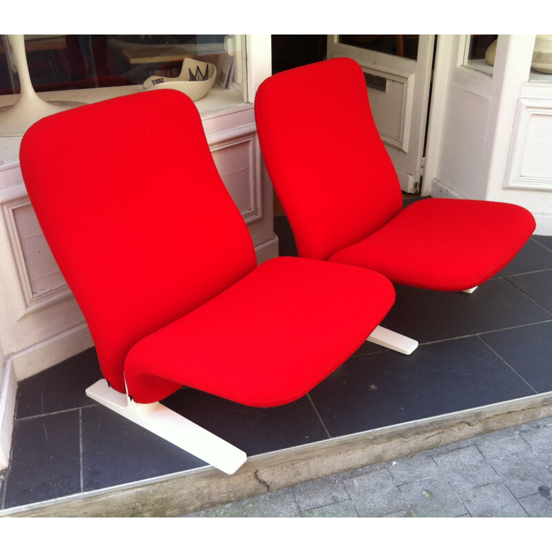 2 red F780 "Concorde" armchairs, Pierre PAULIN - 1960s