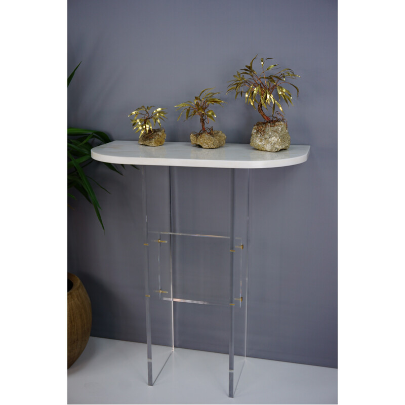 Table console vintage en marbre lucite et laiton - 1970