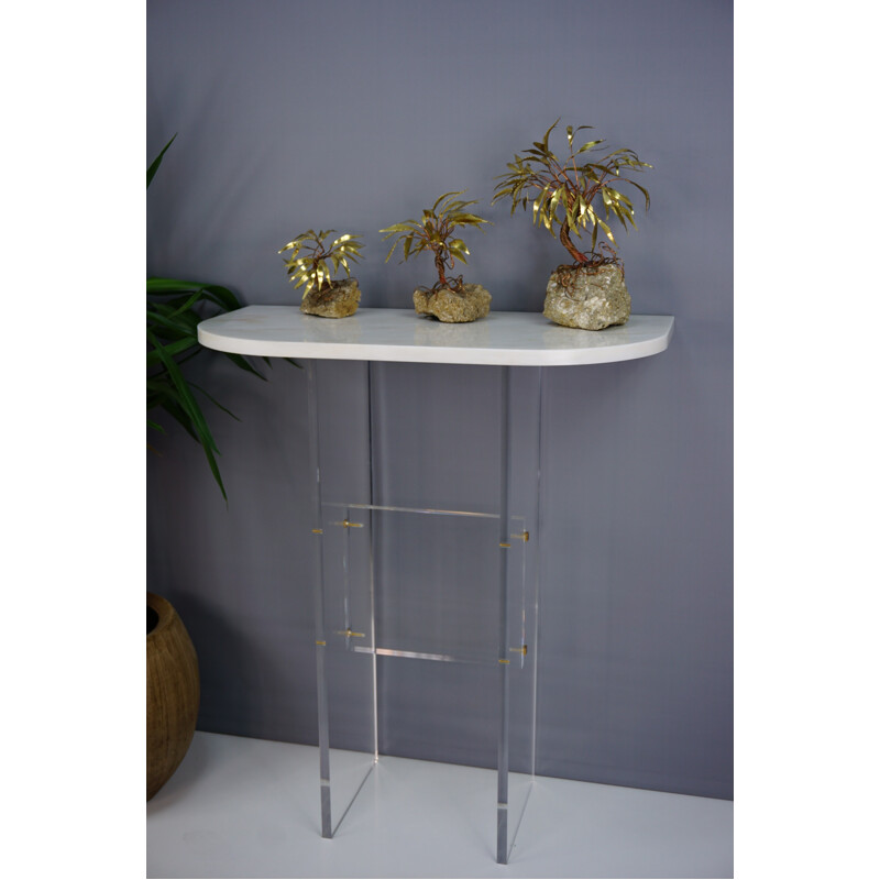 Vintage console table made of marble lucite and brass - 1970s