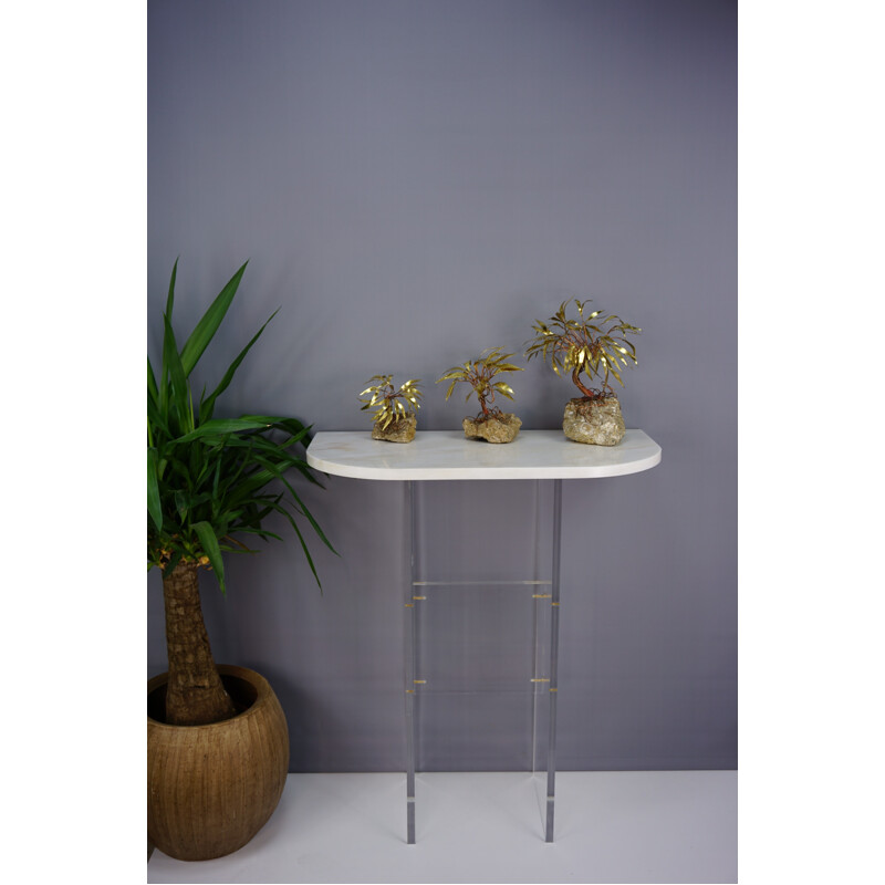 Vintage console table made of marble lucite and brass - 1970s