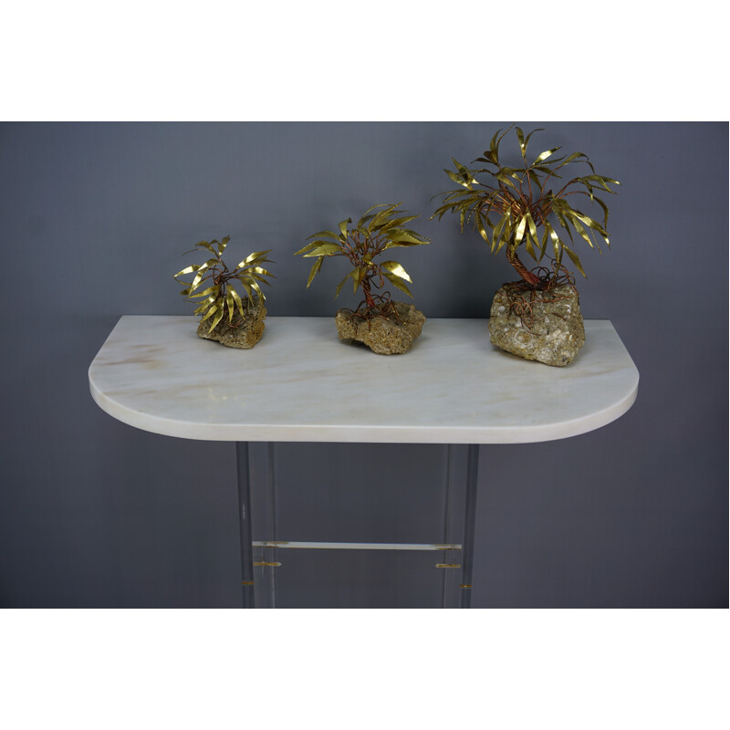 Vintage console table made of marble lucite and brass - 1970s