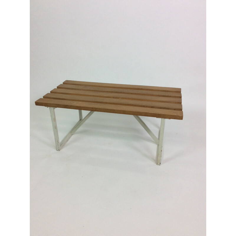 Minimalist slatted bench in wood - 1960s