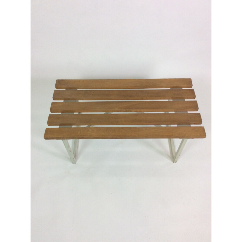 Minimalist slatted bench in wood - 1960s