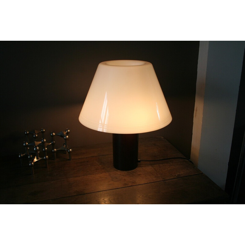 Italian desk lamp in brown lacquered metal and white plexiglass - 1970s