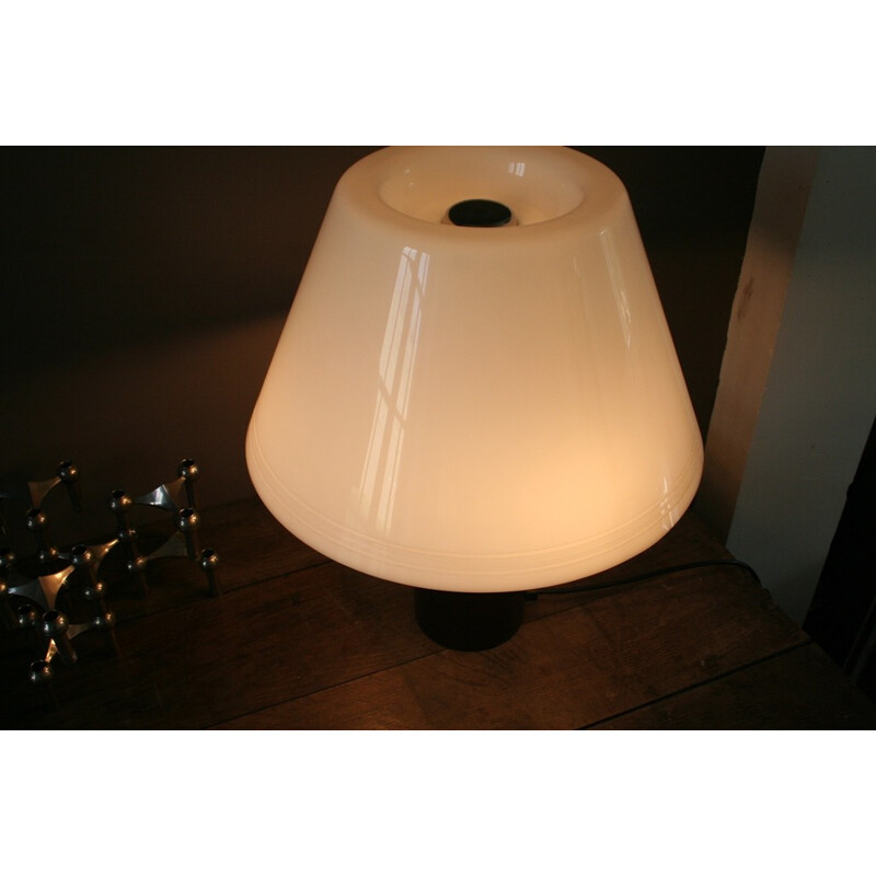 Italian desk lamp in brown lacquered metal and white plexiglass - 1970s