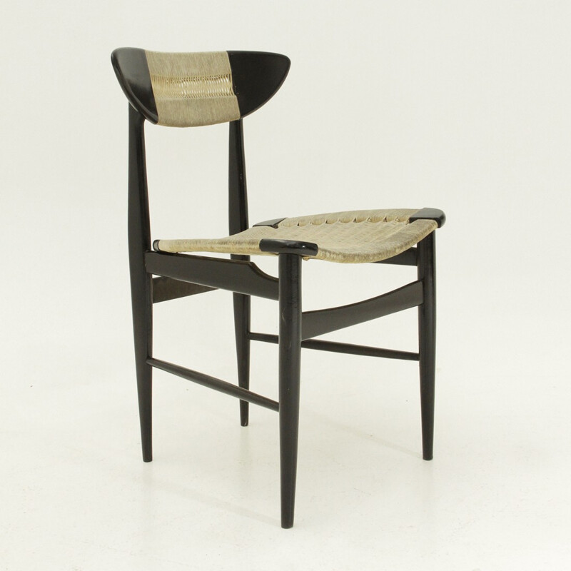 Black painted wood and rope chair - 1960s