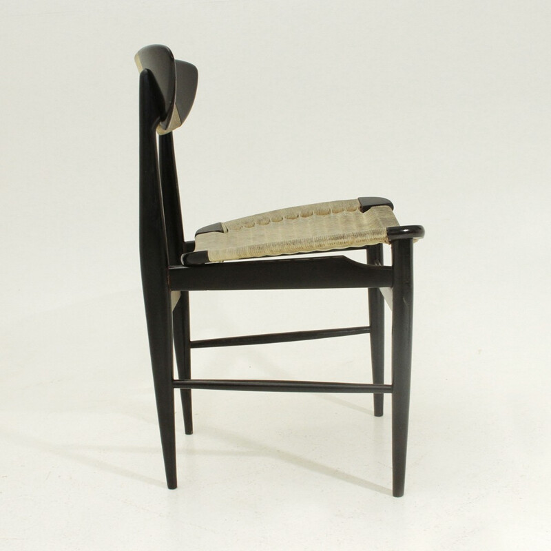 Black painted wood and rope chair - 1960s