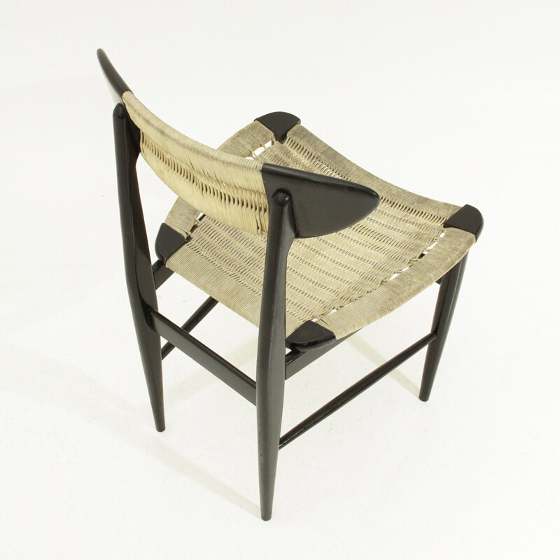 Black painted wood and rope chair - 1960s