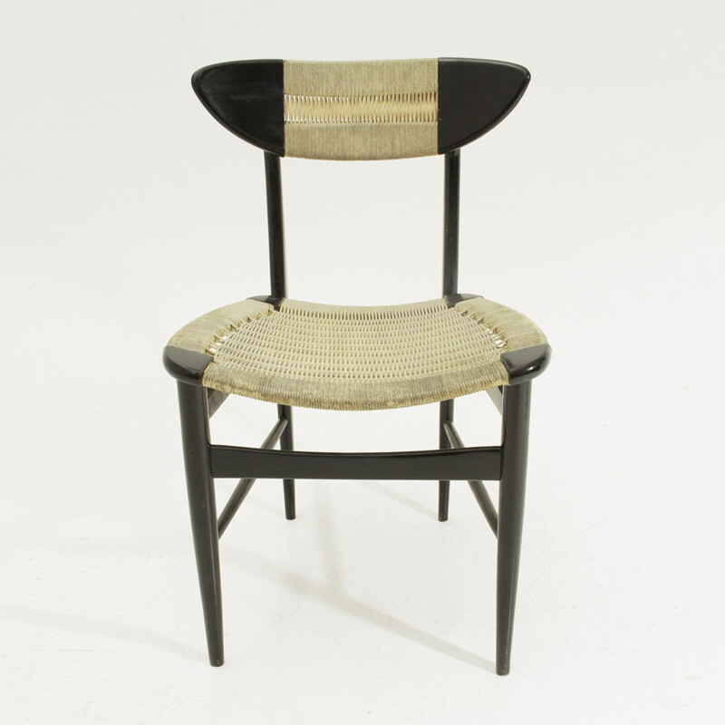 Black painted wood and rope chair - 1960s