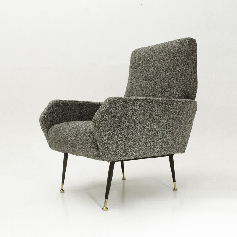 Italian gray armchair with brass foots - 1950s