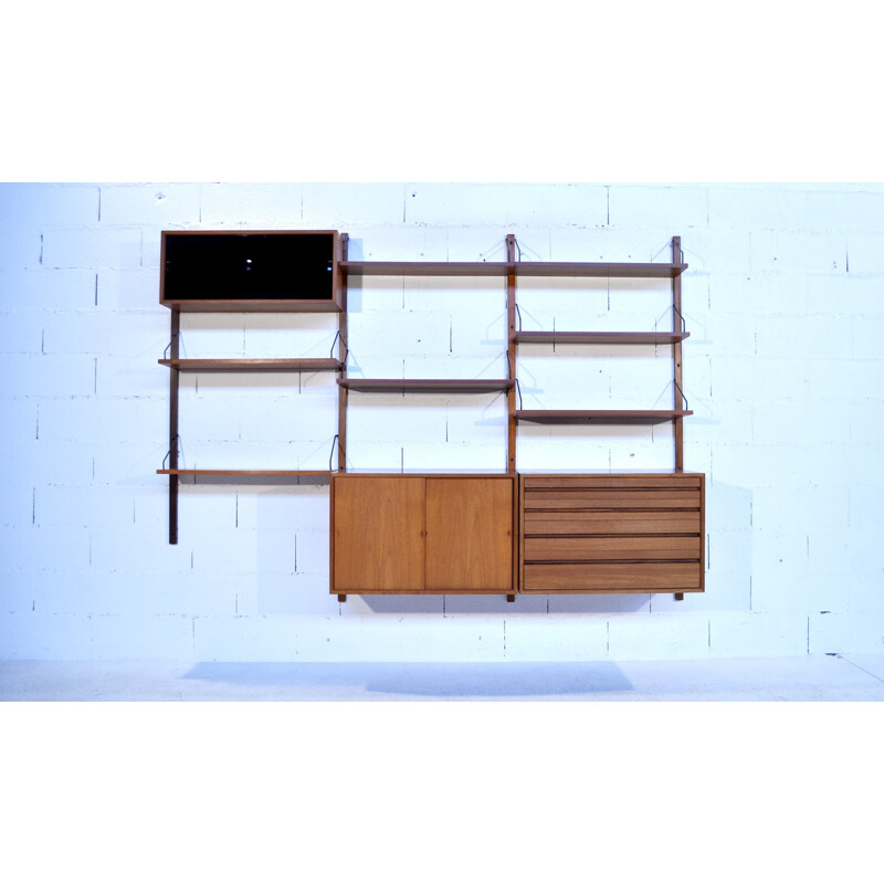 Adjustable system in teak, glass and brass, Poul CADOVIUS - 1950s