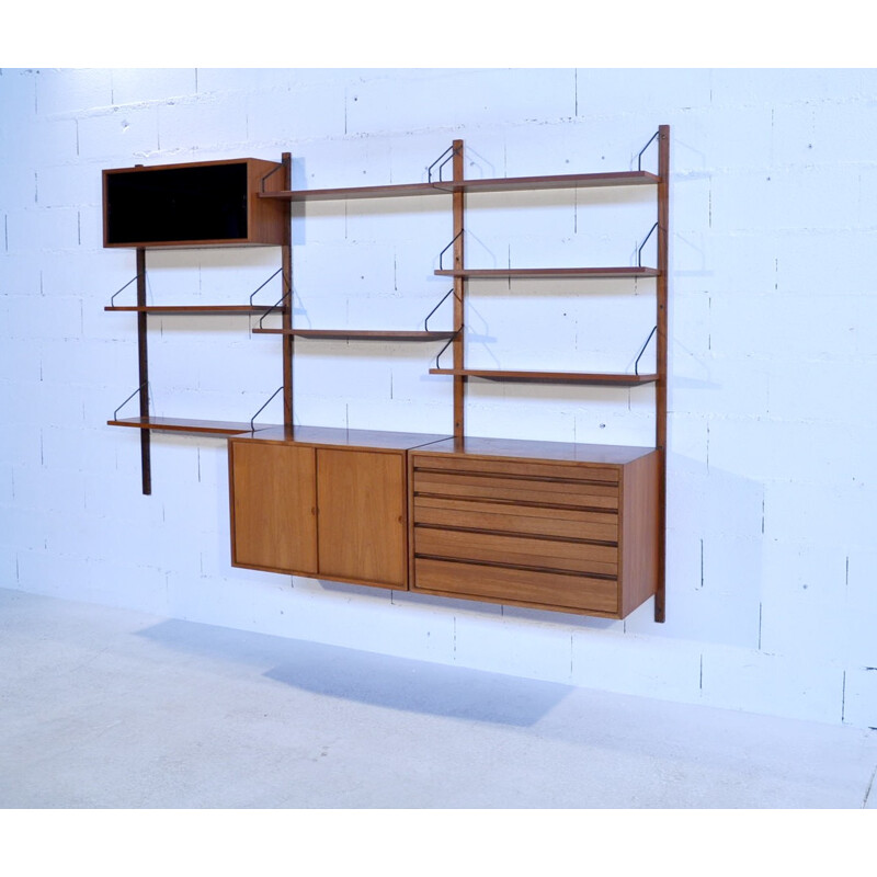 Adjustable system in teak, glass and brass, Poul CADOVIUS - 1950s
