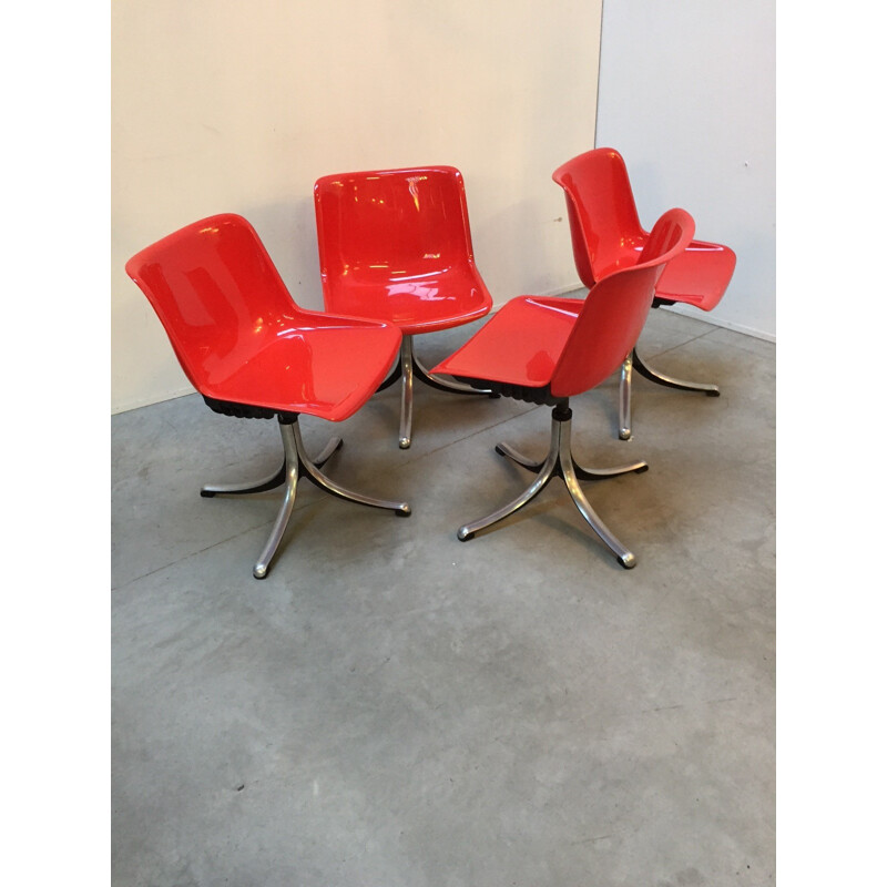 Set of 4 red "Modus" armchairs by Tecno - 1970s