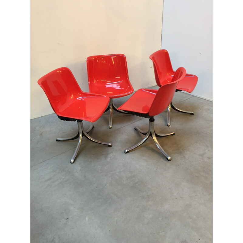 Set of 4 red "Modus" armchairs by Tecno - 1970s