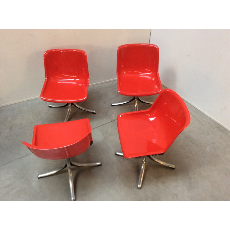 Set of 4 red "Modus" armchairs by Tecno - 1970s