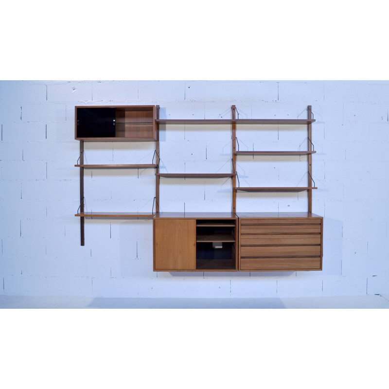 Adjustable system in teak, glass and brass, Poul CADOVIUS - 1950s