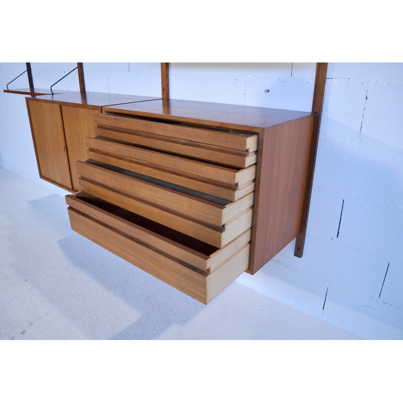 Adjustable system in teak, glass and brass, Poul CADOVIUS - 1950s